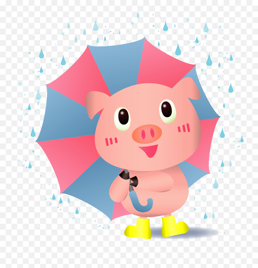 Pig Using An Umbrella In The Rain Clipart Free Download - Pig In The Rain Clipart Emoji,Girl Pig Emoji