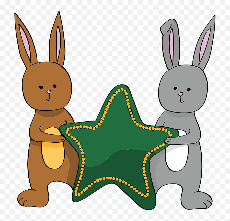 Two Bunnies With A Star Clipart Free Download Transparent - Happy Emoji,Bunny Holding Cake Emoticon