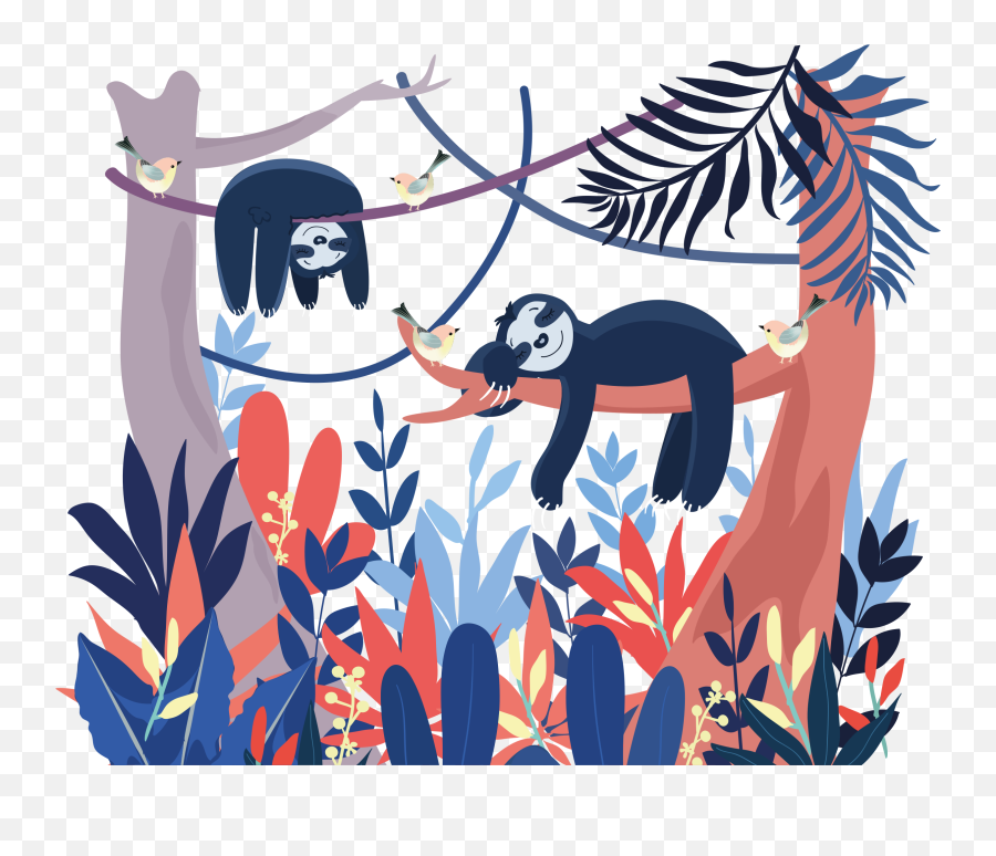 Sleeping Animals In Forest Illustration Wall Art Emoji,Monkey With Hands Over Eyes Emoji