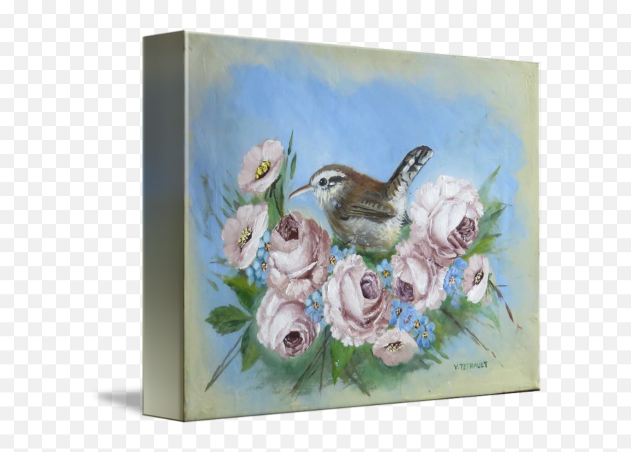 Bird Painting With Roses A Bewicks - Picture Frame Emoji,What Is The Emotion For Yellow Roses