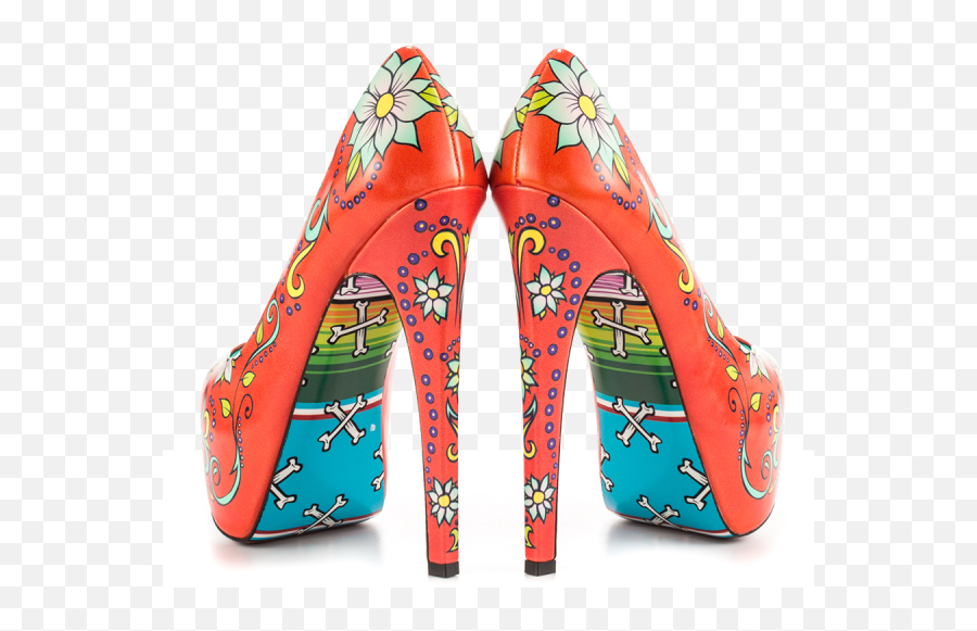 Womenu0027s Funny Red Platform Floral Heels Almond Toe Cone - Open Toe Emoji,Dancing Senorita Emoji