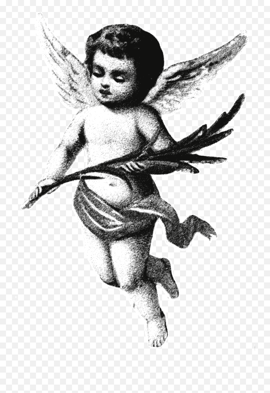 Black And White Vintage Drawing Of The Angel Clipart Free Emoji,Angel Of Emotions Muriel