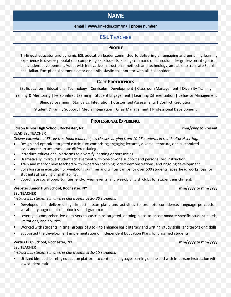 Esl Teacher Resume Example U0026 Guide 2021 Zipjob - Elementary Teacher Teacher Resume Examples 2021 Emoji,Esl Feelings And Emotions Worksheets Pdf