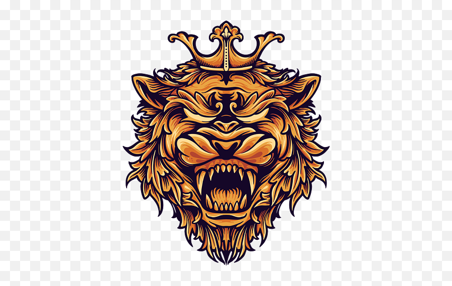 Fierce Golden Lion With Crown Duvet Cover - Head King Lion Logo Emoji,Dierce Smiley Emoticon