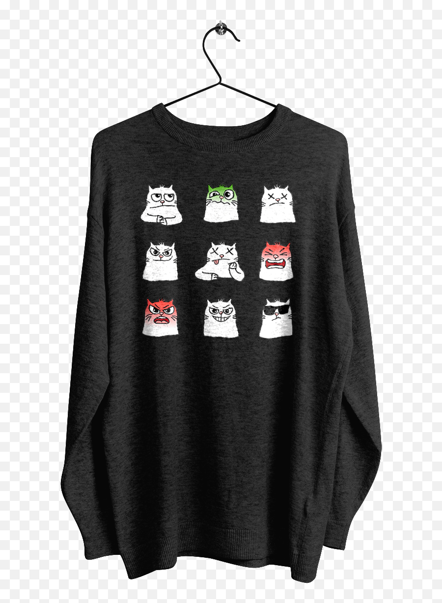 Menu0027s Sweatshirt With Print Emotions Of The Cat - Blackline Long Sleeve Emoji,Cat Emotions What They Look Like
