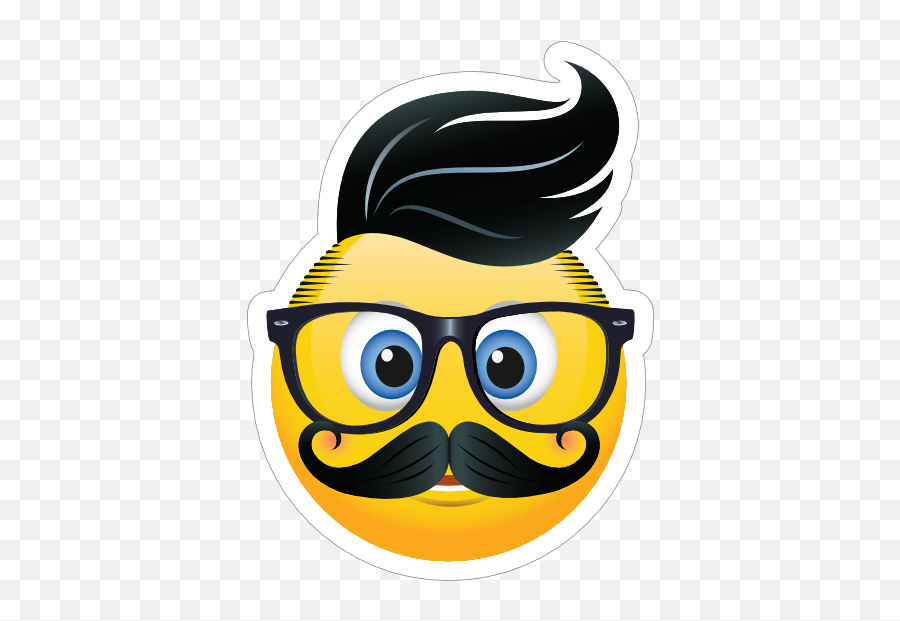 Cute Hipster With Black Hair Emoji Sticker - Glasses And Moustache Emoji,Hair Emoji