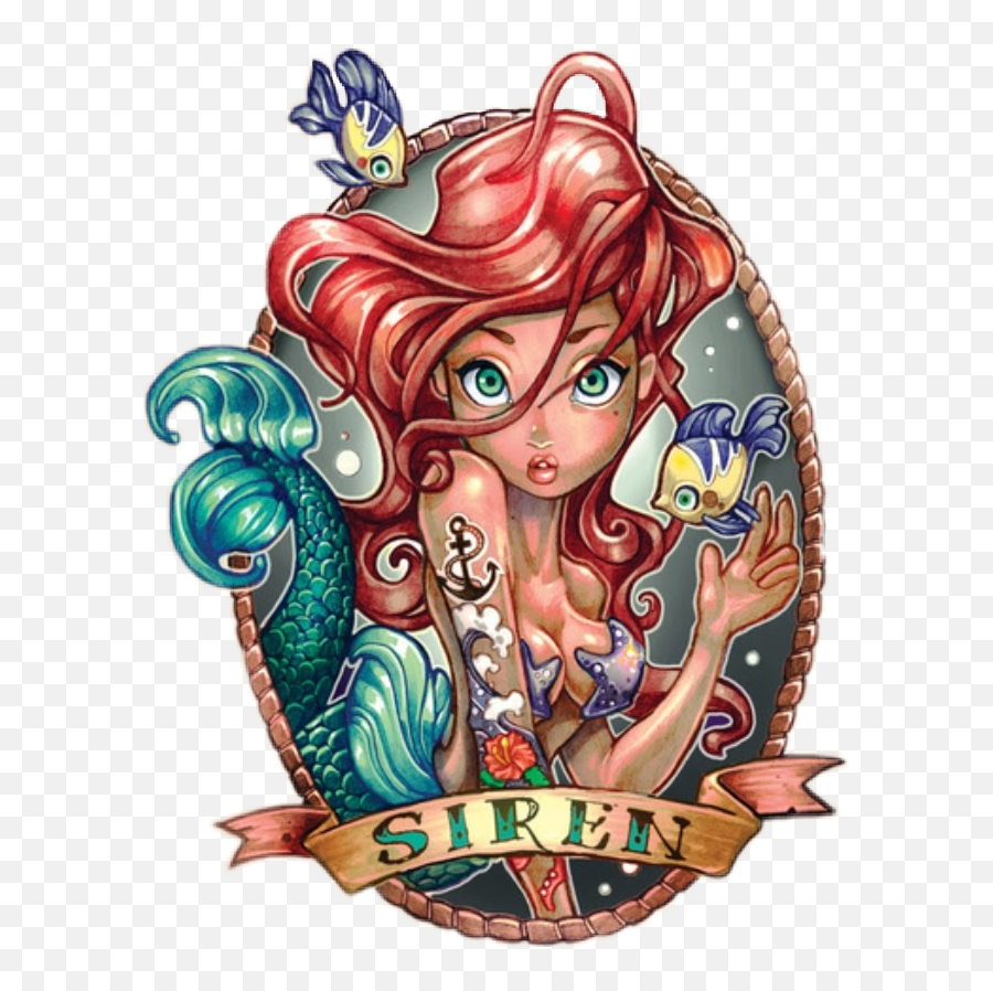 Disneyprincess Tattoo Sticker - Ariel Pin Up Tattoo Emoji,Bwa Emoji