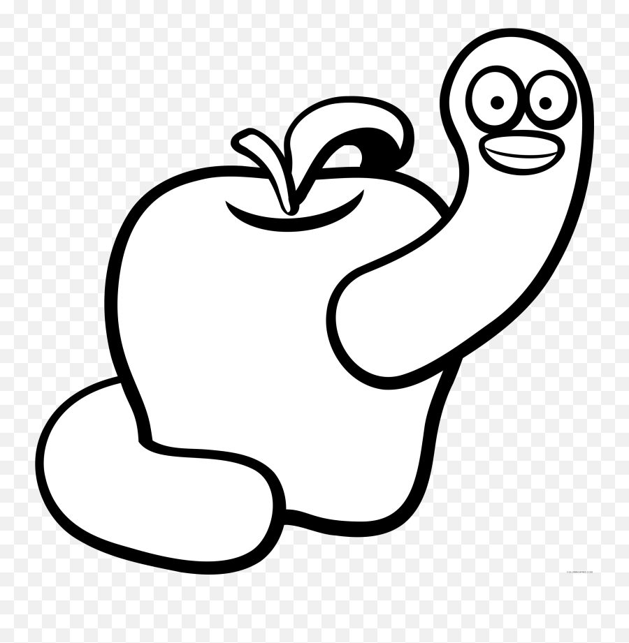 Aj Apple Worm 2 Printable Coloring4free - Draw A Worm In A Apple Emoji,Earthworm Emoji
