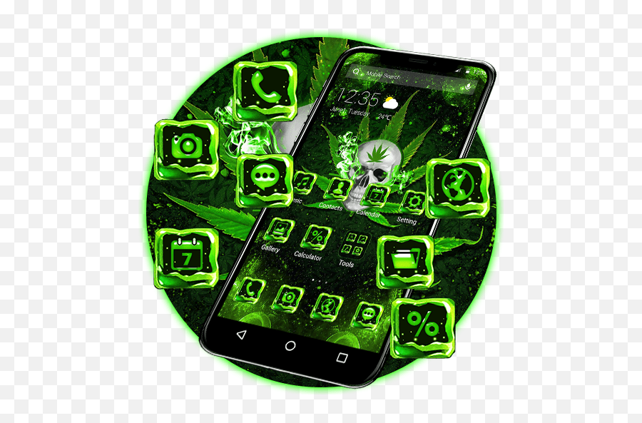 Download Neon Green Weed Skull Apus - Technology Applications Emoji,Weed Emoji Android