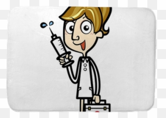 Cartoon Nurse With First Aid Kit And Syringe Bath Mat U2022 Pixers - Nurse Dog Cartoon Emoji,Sexy Rabbit Emoticon