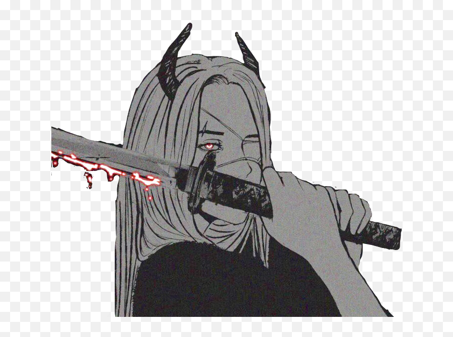 Glow Anime Sword Girl Devil Grunge Sticker By Aries - Anime Grunge Pfp Emoji,Girl Devil Emoji