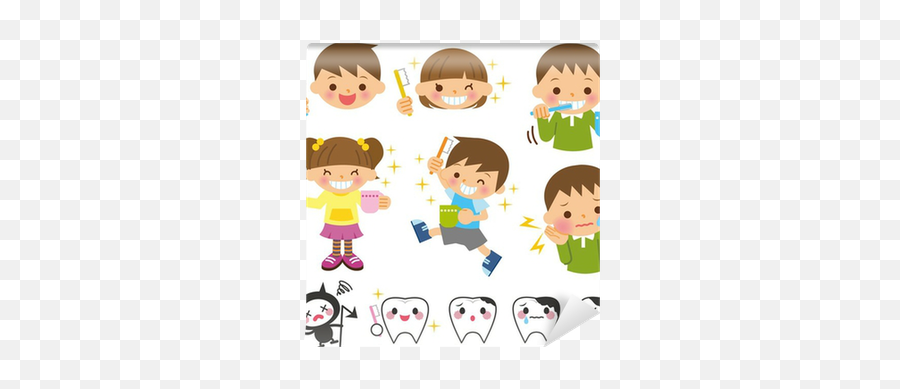 Fotomural Niños Cepillo De Dientes Set Emoji,Cepillo De Dientes Emoticon