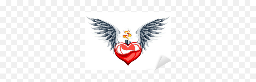 Sticker Vector Illustration Of Glossy Heart With Wings And Flame Emoji,Fireheart Emoji