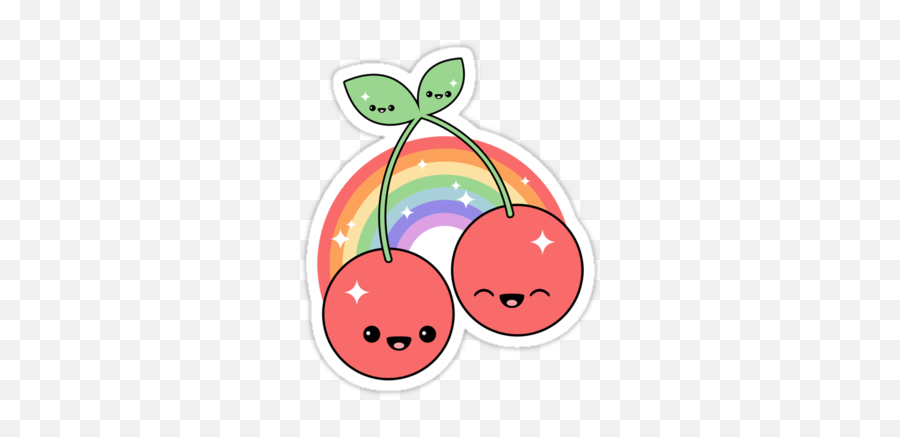 Kawaii Cherry Rainbowu0027 Sticker By Sugarhai Pegatinas - Cartoon Kawaii Cherry Emoji,Cherry Emoji Twitter