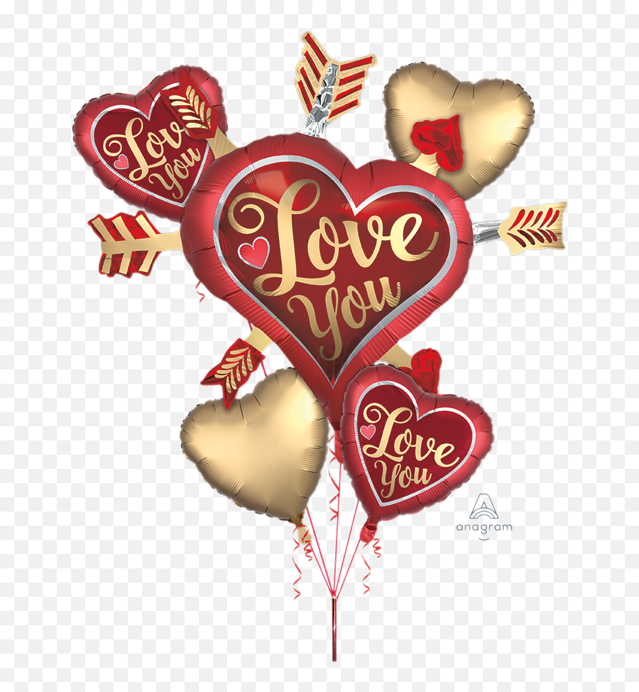 Happy Valentines Day Satin Infused Love You Arrows Balloon Bouquet - New York Delivery Baloni 30 Godisnjica Braka Emoji,Red Balloon Emoji