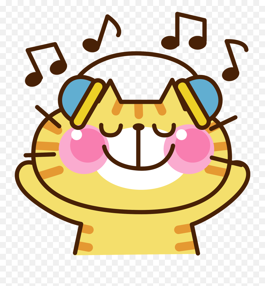 Yellow Cat Is Listening To Music With - Listening To Music Clipart Emoji,Listening Emoji