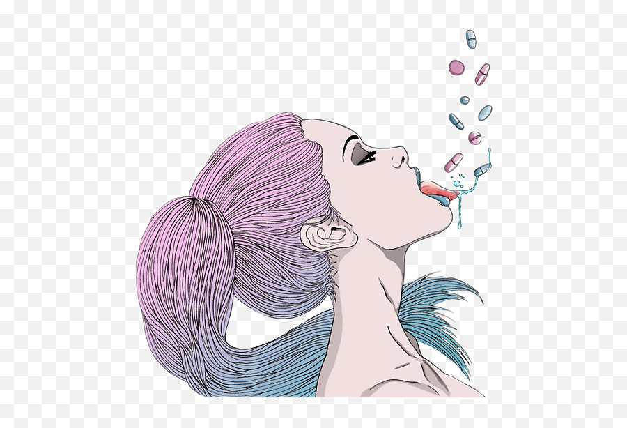 Hair Blue Purple Ombre Sticker By Stickercentral - Side Profile Tongue Out Drawing Emoji,Emoji With Tongue Out To The Side