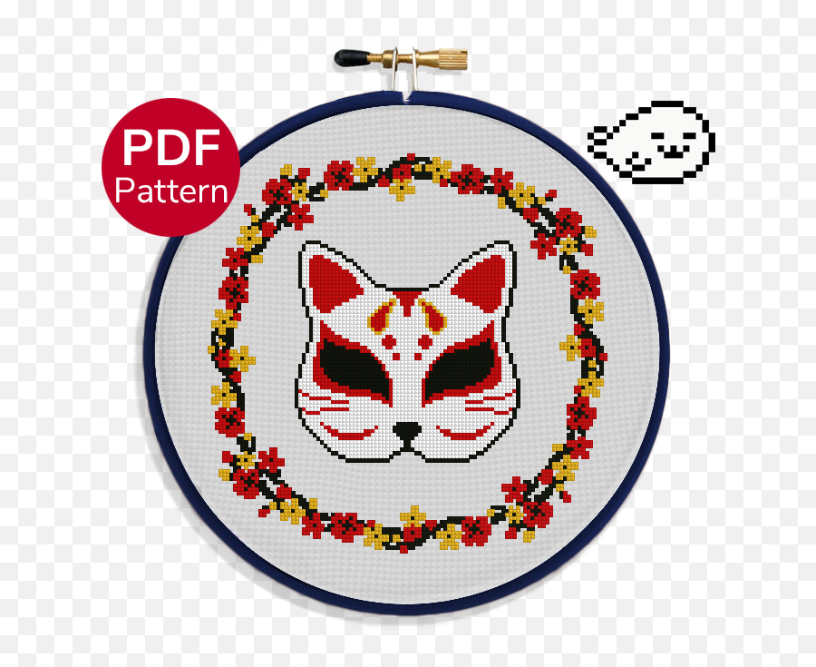 Kitsune Mask - Cross Stitch Pattern Witchy Cross Stitch Pattern Emoji,Stitches Emoji