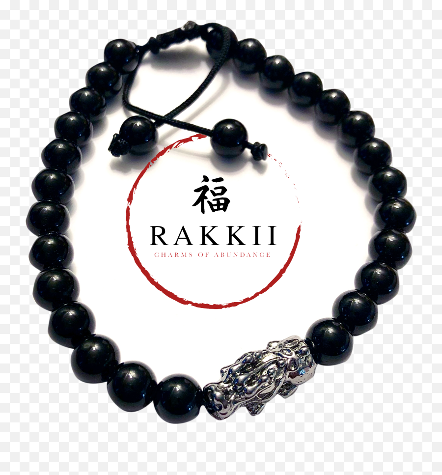 Rakkii Silver Pixiu With Black Obsidian Beads Luck Emoji,Red String Of Fate Emoticon