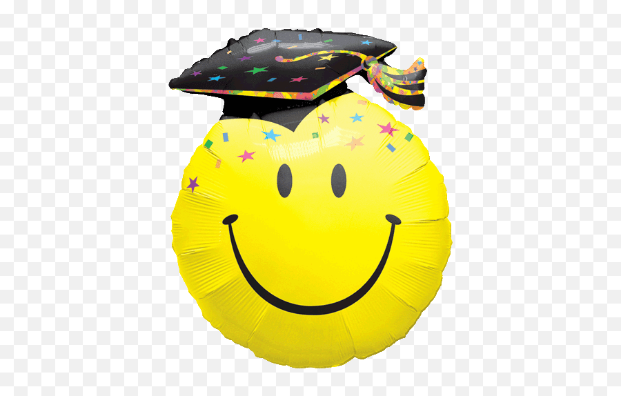Smiley Face Party Graduate Foil Balloon - Clip Art Graduation Ballons Emoji,Congrats Balloon Emoticon