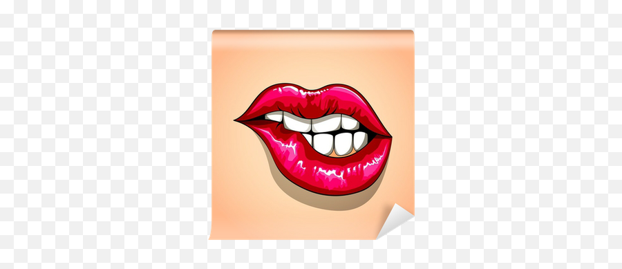Wall Mural Red Lips Biting - Pixersuk Emoji,Blue Lip Bite Emoji