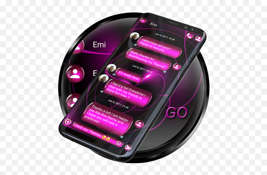 Updated Sms Theme Sphere Pink - Dark Chat Text Message Portable Emoji,Bugdroid Emoticon Gosms Download