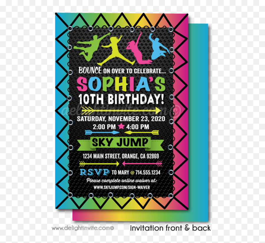 Birthday Invitations - Jump Party Invite Neon Emoji,12 Rainbow Emoji Bounce Balls Birthday Cool Party