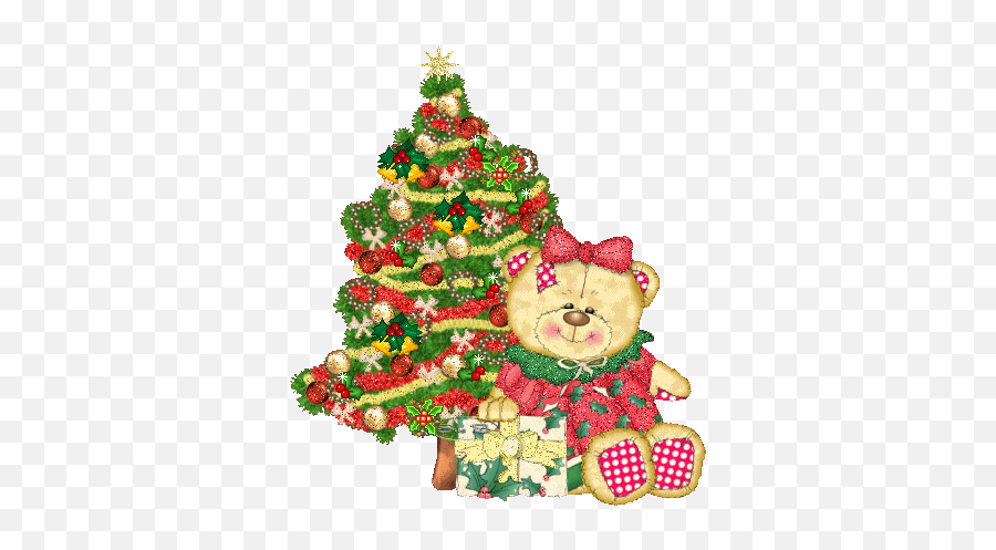 Animated Christmas Tree With Bear - Pixel Christmas Tree Gif Png Emoji,Gif Emojis Under A Mistletoe