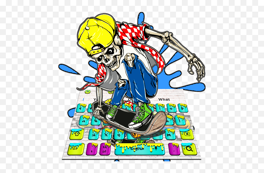 Graffiti Skull Skateboard Keyboard Theme - Graffiti Skateboard Png Emoji,Hip Hop Emoji Graffiti