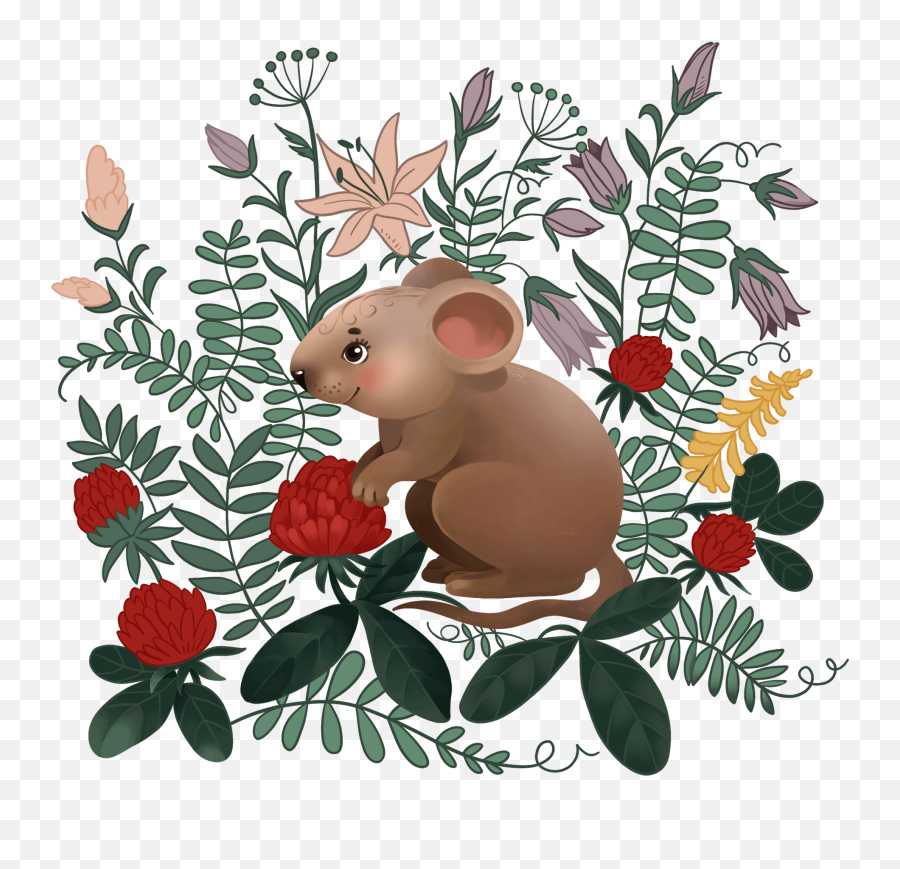 Mouse In Flowers Clipart - Animal Figure Emoji,Mouse Bunny Bear Emoji