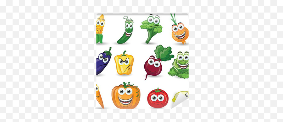 Papier Peint Légumes De Bande Dessinée - Cartoon Fruits And Vegetables With Faces Emoji,Bande Dessinee Comment Emotions