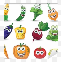 Papier Peint Légumes De Bande Dessinée - Cartoon Fruits And Vegetables With Faces Emoji,Bande Dessinee Comment Emotions