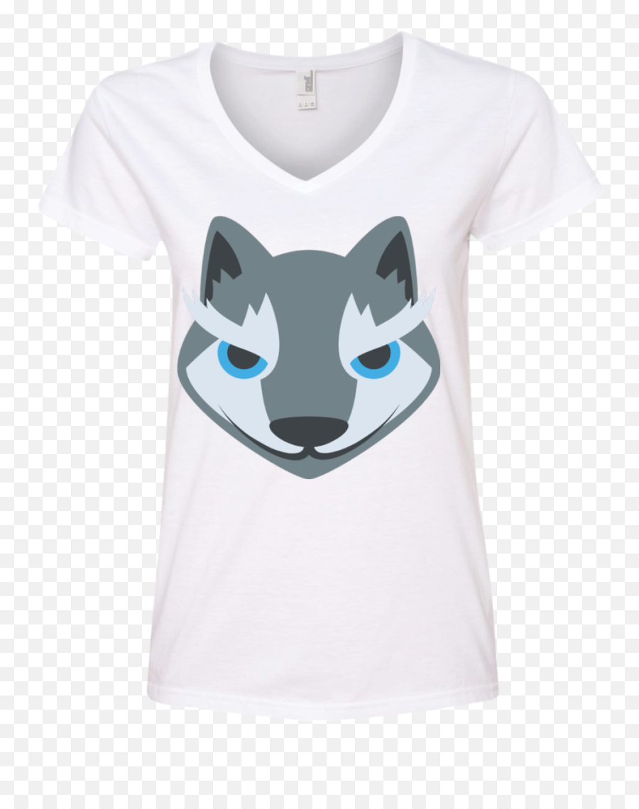 Wolf Face Emoji Ladiesu0027 V - Neck Tshirt U2013 That Merch Store Cara De Un Lobo Animado,Flat Face Emoji