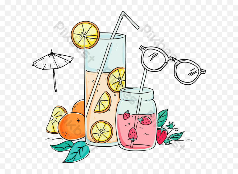 Cartoon Strawberry Orange Juice Png Element Png Images Emoji,Drinking Coke Through Straw Emoticon