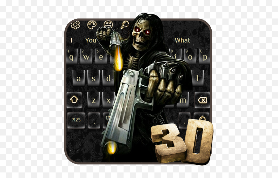 3d Devil Skull Keyboard Theme - Skull Gun Emoji,Cool Text Emoticon Mafia Gun