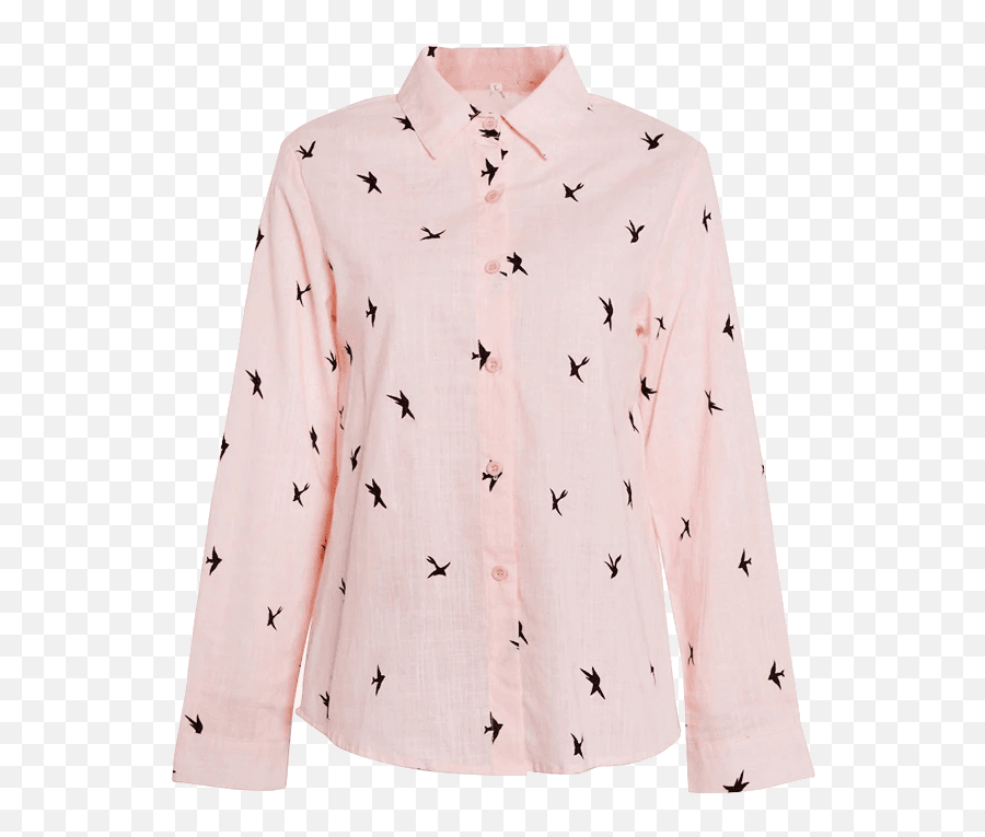 Long Sleeve Shirt With Birds Print For Office U2013 Dresoo Emoji,2 Lines Emojie Cut
