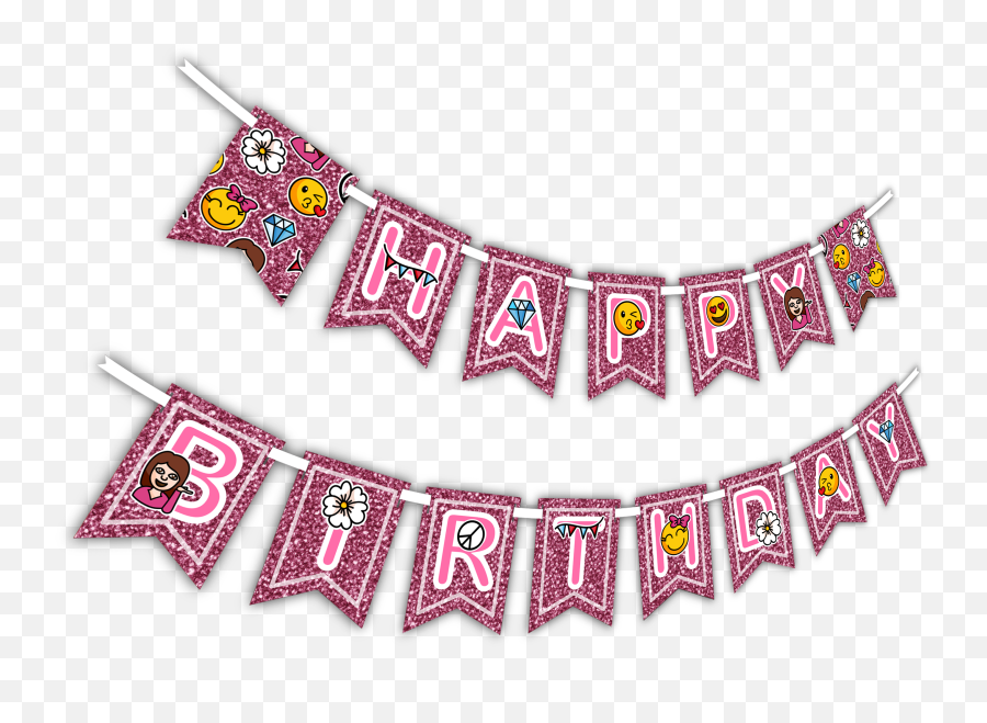 Girl Pink Glitter Emoji Happy Birthday Party Banner - 80th Birthday Clip Art,Happy Birthday Emoji