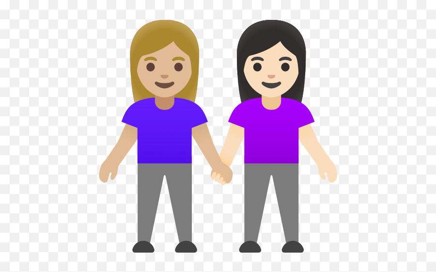 U200du200d Mujeres Dadas De La Mano Con Tono De Piel Claro - Many People Holding Hands Cartoon Png Emoji,Emoji Amor Chino