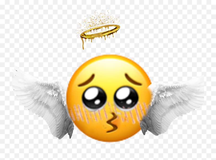 Angel Kiss Emoji Sticker - Crying Emoji Face With Peace Sign,Apple Kiss Emoji