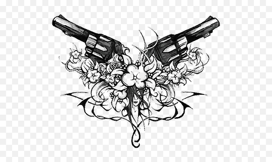 Guns Flowers Black Tattoo Sticker - Tattoo Gun Design Emoji,Emoji Tattoo Gun