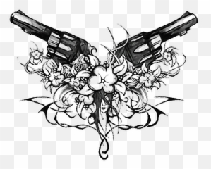 Guns Flowers Black Tattoo Sticker - Tattoo Gun Design Emoji,Emoji Tattoo Gun