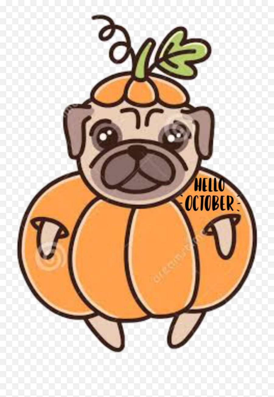 Dog Pumpking Oktober October Cute Sticker By Mood - Pug Emoji,Hello Brown Dog Emoji