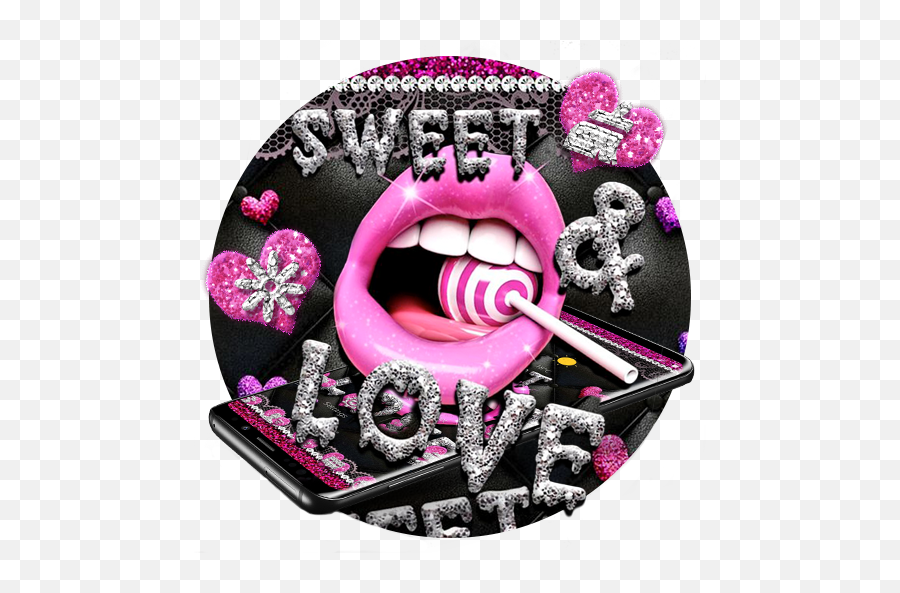 Glitter Pink Lips Sweet Love Theme - Girly Emoji,Lollipop Emoji Keyboard