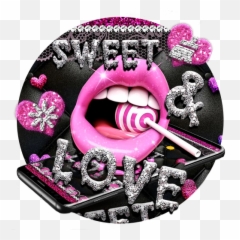 Glitter Pink Lips Sweet Love Theme - Girly Emoji,Lollipop Emoji Keyboard