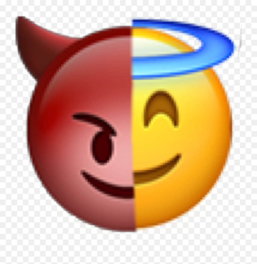 Diablo Angel Vs Emoji Mitad Sticker - Devil Emoji With Halo,Emoji Angelito