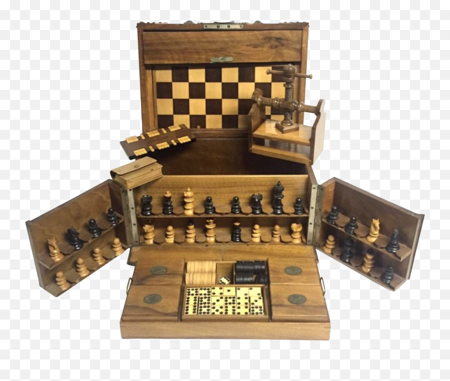 Antique Rare Chess Checkers And Dominos Game Box Domino - Solid Emoji,Domino's Emoji Girl