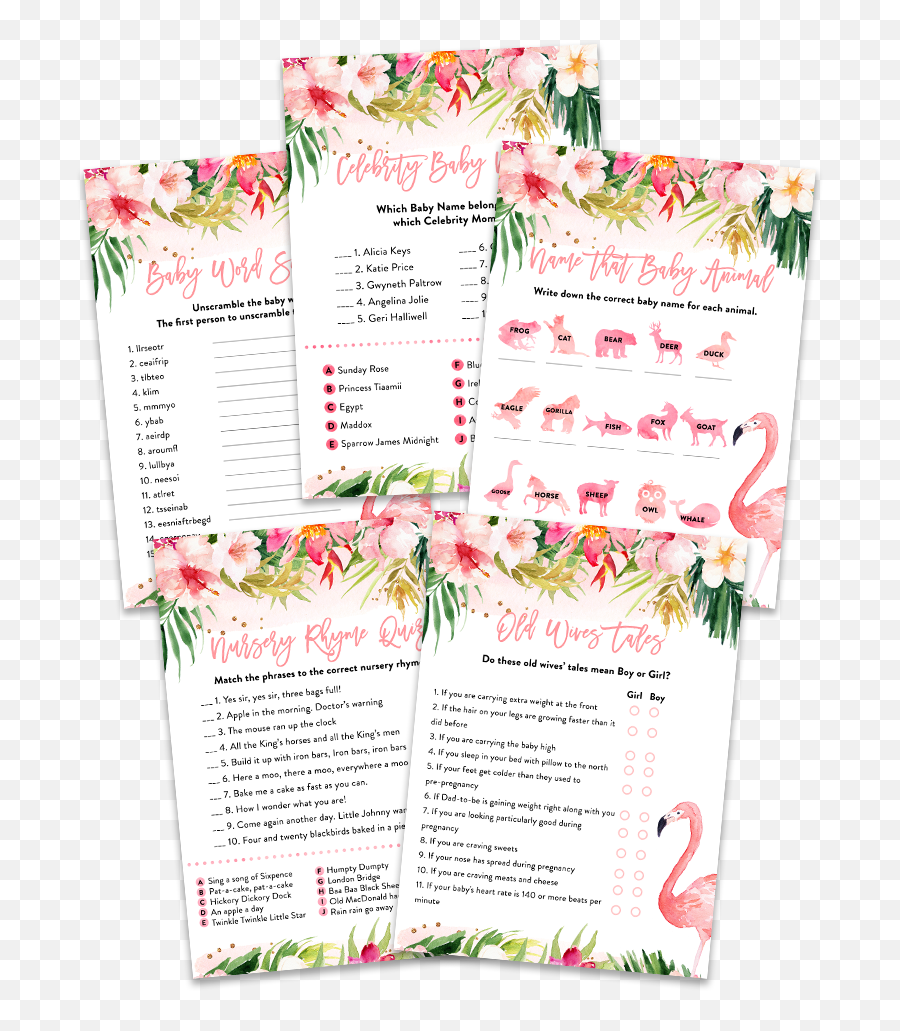 Pink Tropical Flamingo Baby Shower Game Pack U2013 Letu0027s Baby Shower - Horizontal Emoji,Walgreens Emoji Pillows