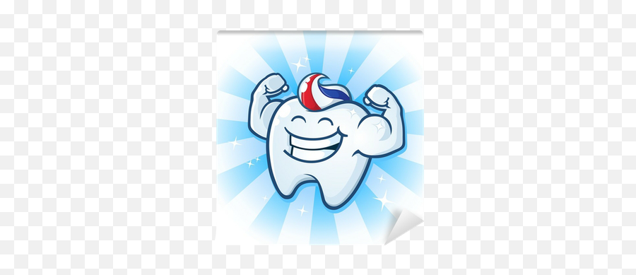 Tooth Mascot Muscle Man Dental Cartoon - Draw A Strong Teeth Emoji,Muscle Man Emoticon