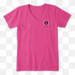 Sale Womenu0027s Paw Print Coin Crusher Vee Life Is Good - Life Is Good Butterfly Pink Shirt Emoji,Dog Prints Emoji