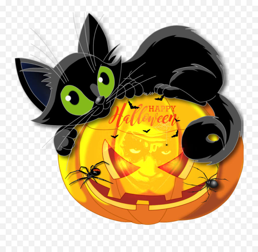 Halloween Sticker Challenge On Picsart - Cartoon Halloween Pumpkin With Black Cat Emoji,To Infinity And Beyond Emoji